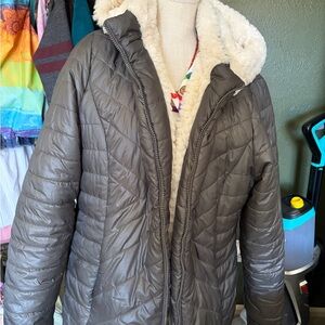Coldwater Creek Charcoal Quilted Jacket with Cream Lining